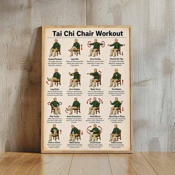 DailyMood Seated Tai Chi Exercise Senior Balance Training Chart Unframed Poster Wall Art