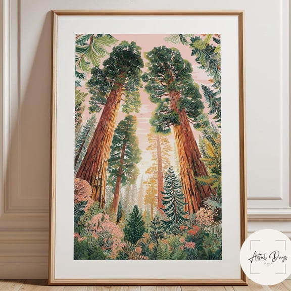 DailyMood Sequoia Giant Redwood Trees National Park Poster Wall Art Print Vintage California Forest Design