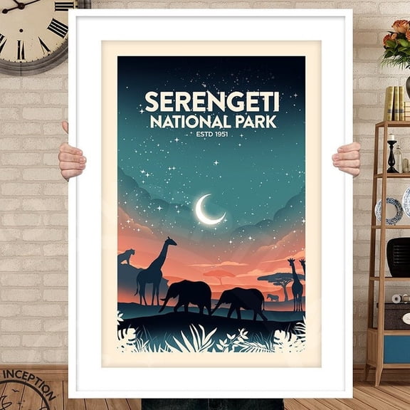DailyMood Serengeti National Park Safari Africa Wild Elephant Vintage Travel Poster Wall Art Print Multicolor