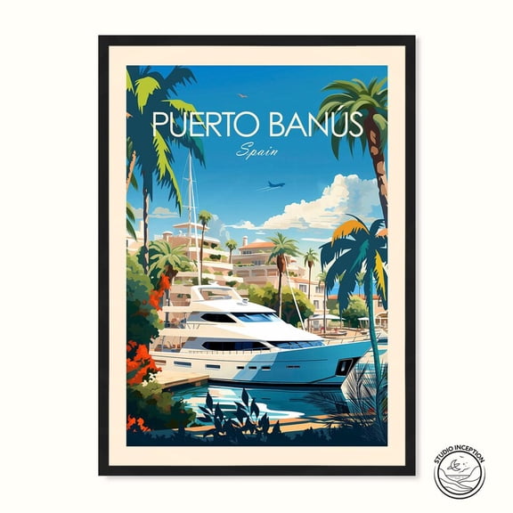 DailyMood Spain Travel Puerto Banus Coastal Landscape Wall Art Poster Print Multicolor