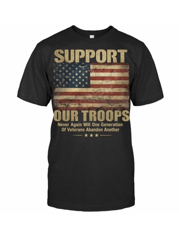 Support Our Troops Patriotic Military Graphic Short Sleeve T-Shirt Black