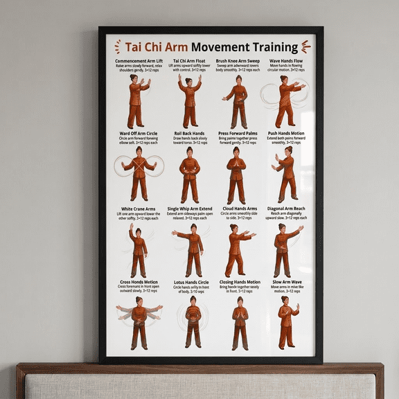 DailyMood Tai Chi Arm Movement Training Senior Fitness Mobility Chart Exercise Poster Unframed