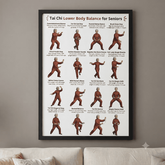 DailyMood Tai Chi Lower Body Balance and Fall Prevention Exercise Fitness Chart for Seniors Unframed Wall Poster
