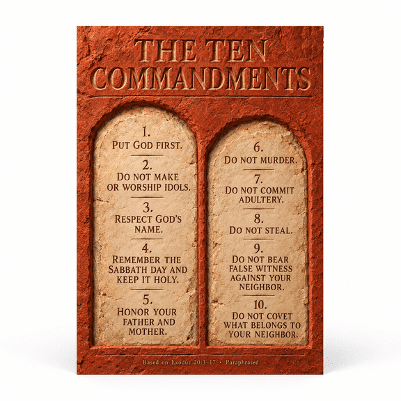 DailyMood Ten Commandments Poster, Bold Stone Tablet Layout, Unframed