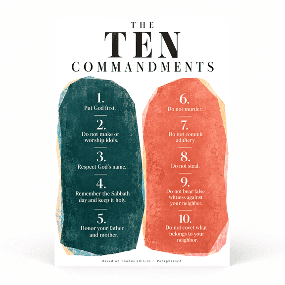 DailyMood Ten Commandments Poster, Simple Stone Tablet Display, Unframed