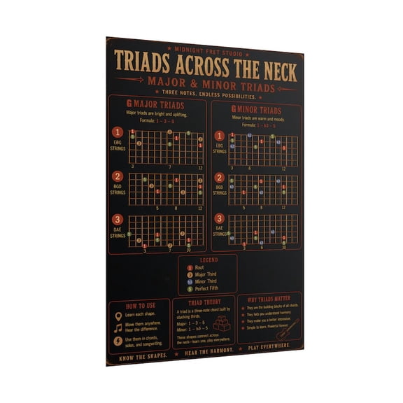 DailyMood Triads Across the Neck Guitar Chord Chart Poster Major and Minor Fretboard Frameless Print