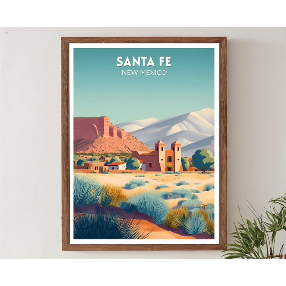DailyMood [UNFRAMED] Retro Santa Fe Mid Century Modern Travel Wall Art Print New Mexico Poster