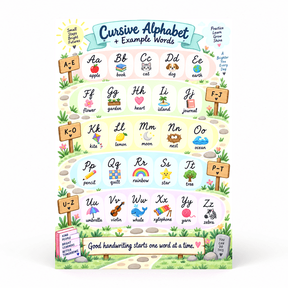DailyMood Vintage Cursive Alphabet Writing Practice Matte Unframed Decorative Wall Poster