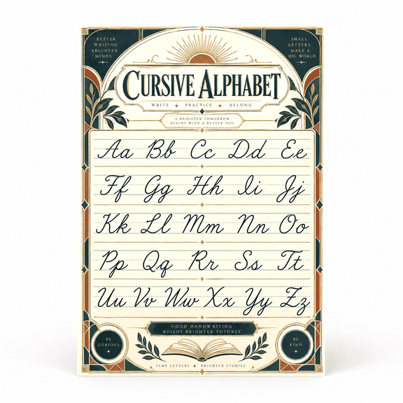 DailyMood Vintage Cursive Script Alphabet Handwriting Unframed Matte Wall Art Poster