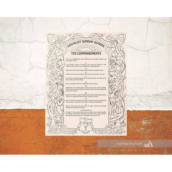DailyMood Vintage Soviet Cat Socialist Sunday School Ten Commandments Poster Unframed