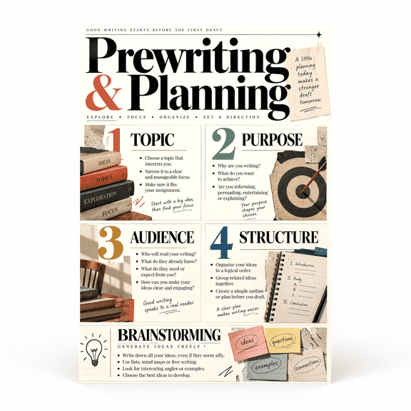 DailyMood Writing Poster, Comprehensive Writing Process Instructional Guide, Unframed