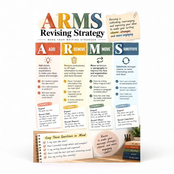 DailyMood Writing Process Poster, ARMS Revising Strategy Anchor Design, Unframed