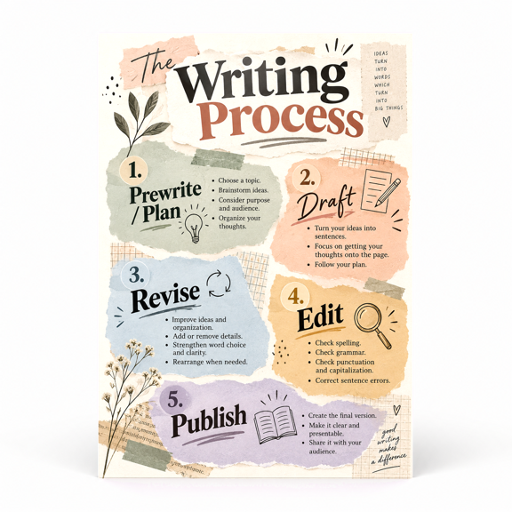 DailyMood Writing Process Poster, Classroom Instructional Writing Process Design, Unframed