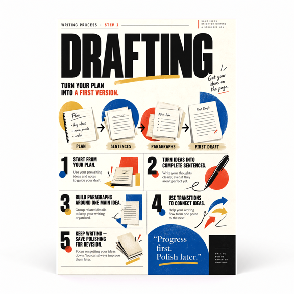DailyMood Writing Process Poster, Drafting Sentences and Paragraphs Infographic, Unframed