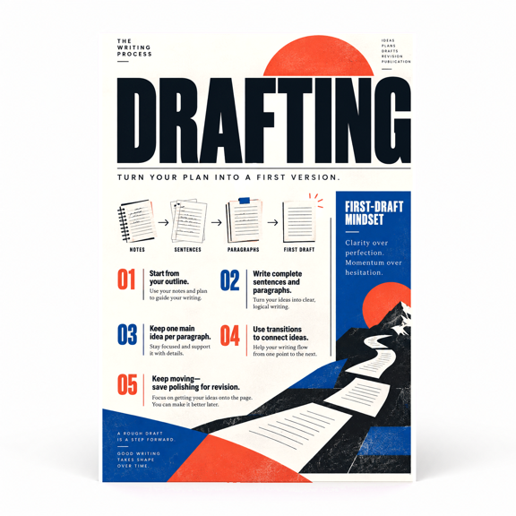 DailyMood Writing Process Poster, Drafting Turn Your Plan into a First Version, Unframed