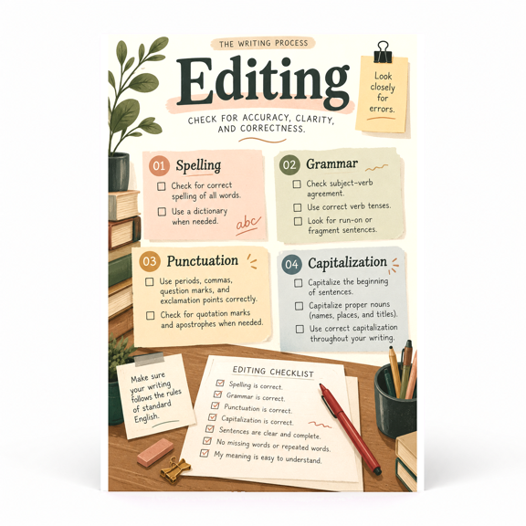 DailyMood Writing Process Poster, Editing Checklist for Accuracy and Clarity, Unframed