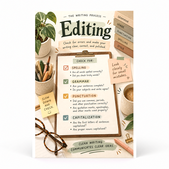 DailyMood Writing Process Poster, Editing Checklist for Clear Communication, Unframed