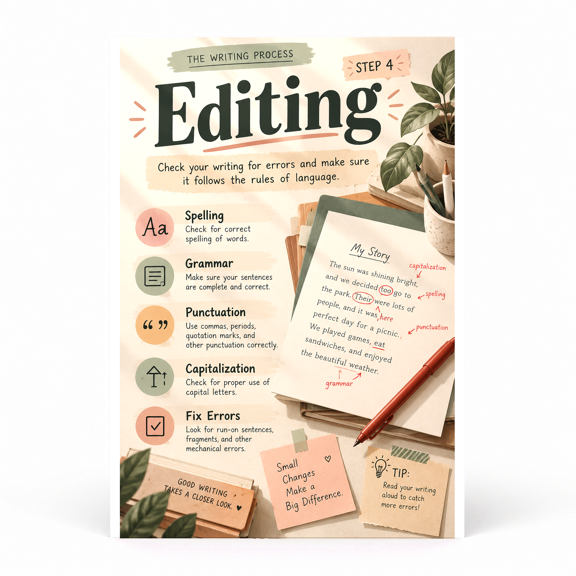 DailyMood Writing Process Poster, Editing for Errors and Clarity, Unframed