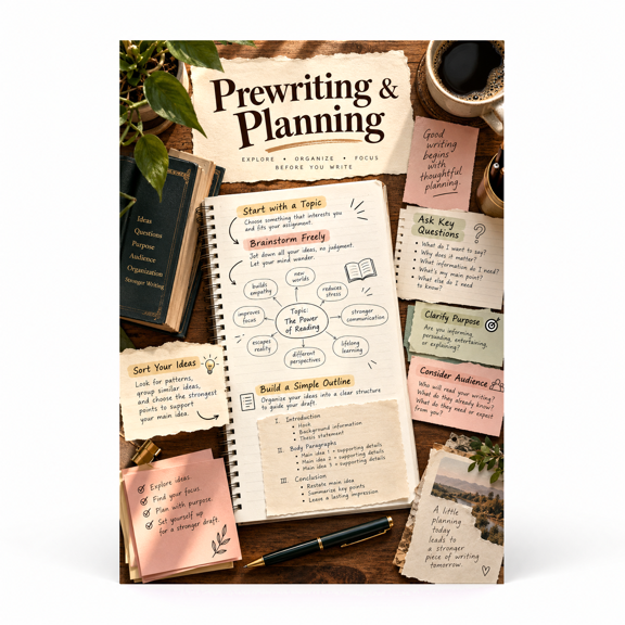 DailyMood Writing Process Poster, Prewriting Planning Notebook and Sticky Notes, Unframed