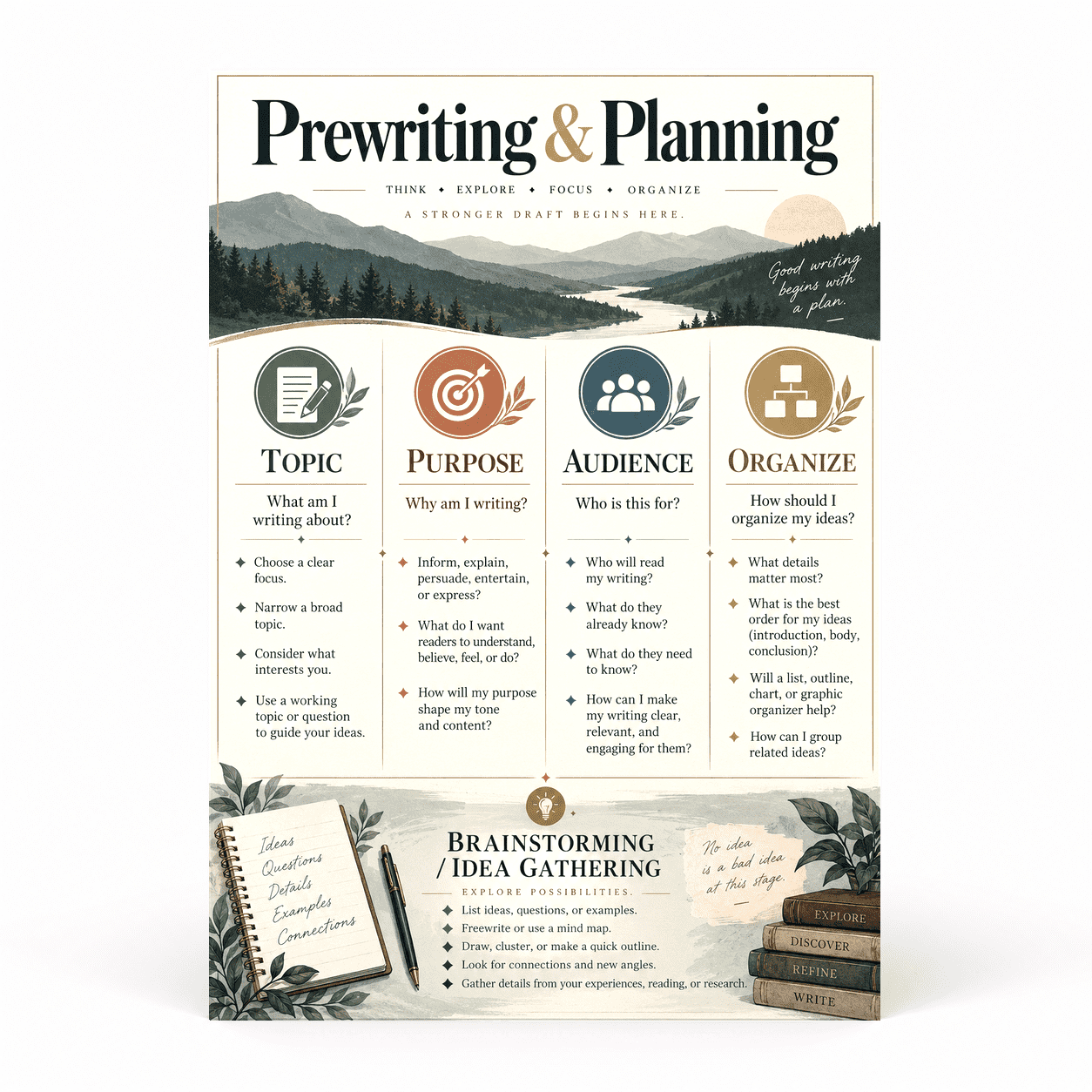 DailyMood Writing Process Poster, Prewriting Strategy Icons and ...