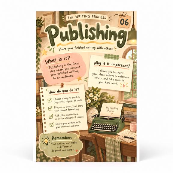 DailyMood Writing Process Poster, Publishing and Sharing Finished Writing, Unframed