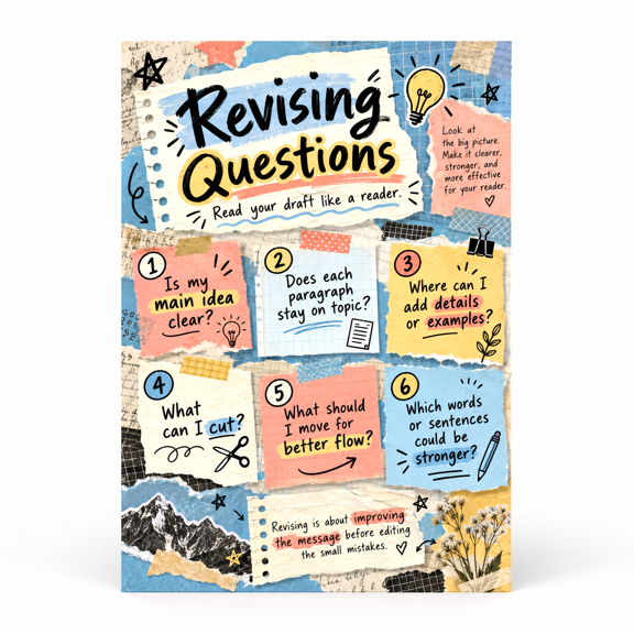 DailyMood Writing Process Poster, Revising Questions for Readers and Writers, Unframed