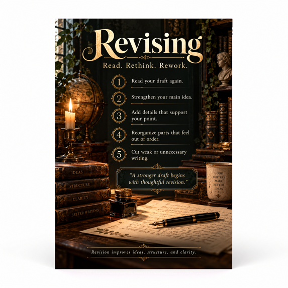 DailyMood Writing Process Poster, Revising Read Rethink Rework Steps, Unframed
