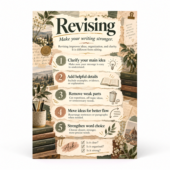 DailyMood Writing Process Poster, Revising Steps for Stronger Writing, Unframed