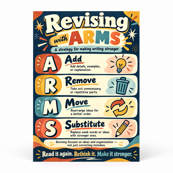 DailyMood Writing Process Poster, Revising with ARMS Strategy, Unframed