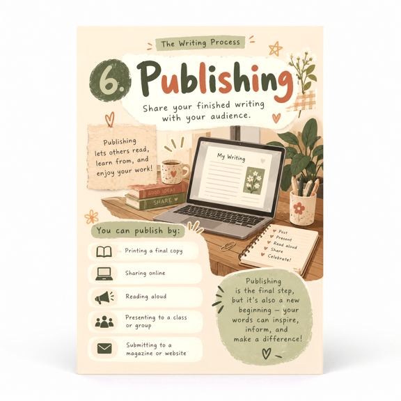 DailyMood Writing Process Poster, Step 6 Publishing and Sharing Guide, Unframed