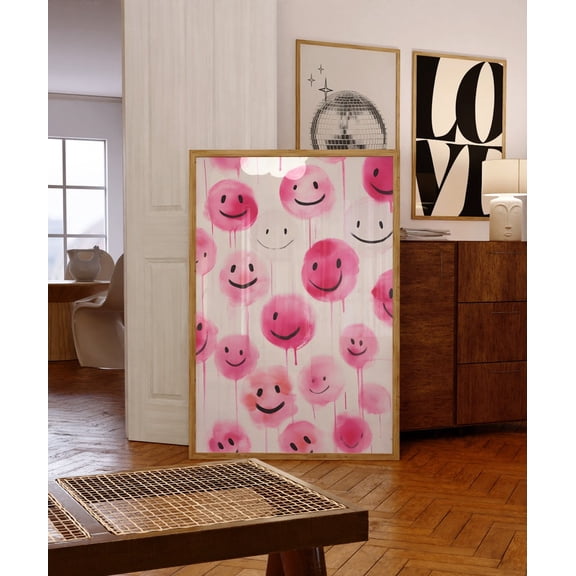 DailyMood Y2K Smiley Face Graffiti Grunge Cutecore Poster Pastel Pink Room Decor Poster Unframed