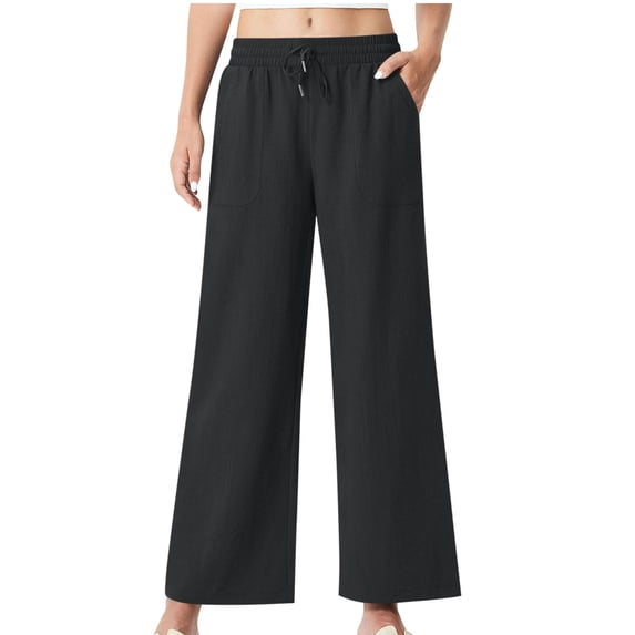 DailyTrove Ladies Elastic Waist Flowy Wide Leg Pants Lightweight Loose Full Length Summer Casual Walking Pants