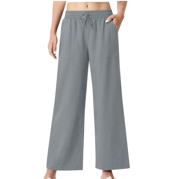 DailyTrove Ladies Elastic Waist Flowy Wide Leg Pants Lightweight Loose Full Length Summer Casual Walking Pants