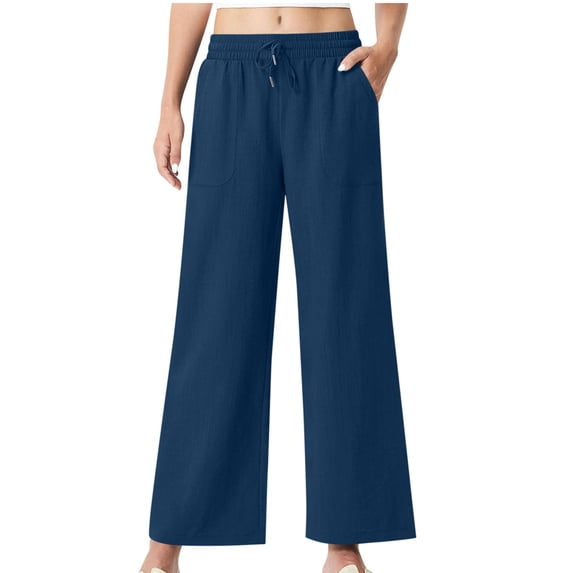 DailyTrove Ladies Elastic Waist Flowy Wide Leg Pants Lightweight Loose Full Length Summer Casual Walking Pants