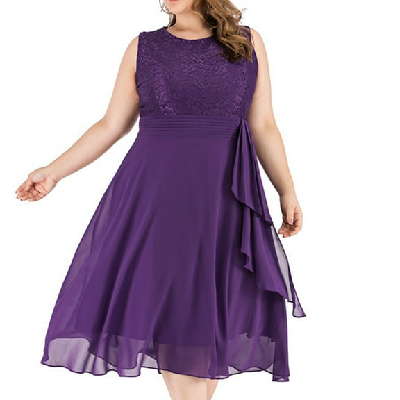 DailyTrove Plus Size Women's Round Neck Mesh Midi Dress, Elastic Waist Tie Design, Casual Daily & Garden Party Outfit, Lightweight Sheer Fabric, Flattering Plus Size Wear