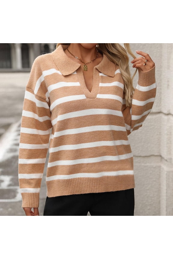 Unisex Striped Half-Zip Sweater, Long Sleeve, Casual Office & Outdoor Wear, Warm Wool Blend, Plus Size Friendly