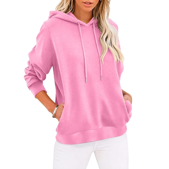 DailyTrove Women Basic Solid Color Hooded Sweatshirt Long Sleeve Drawstring Pullover Hoodie with Pockets