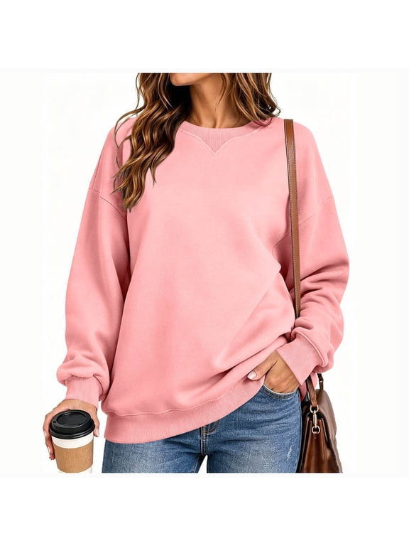 Women Crewneck Oversized Sweatshirt Drop Shoulder Long Sleeve Loose Pullover Top