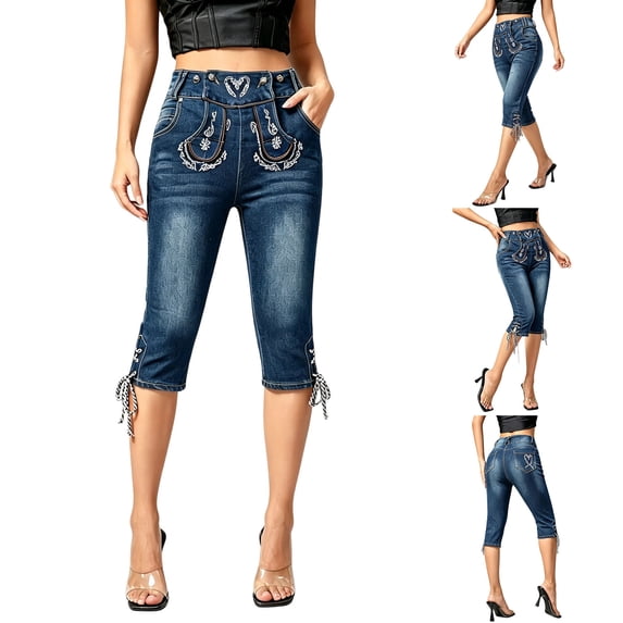 DailyTrove Women Distressed Cuffed Hem Capri Jeans Slim Stretch Casual Knee Length Denim Pants