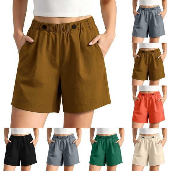 DailyTrove Women Drawstring Elastic Waist Relaxed Casual Shorts Side Pocket Breathable Summer Walking Pants