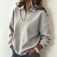 thumbnail image 1 of DailyTrove Women Fake Two Piece Collar V Neck Sweatshirt Oversized Long Sleeve Solid Fleece Pullover Top, 1 of 8