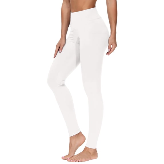 DailyTrove Women High Rise Wide Waistband Stretch Leggings Soft Solid Color Daily Casual Workout Bottoms