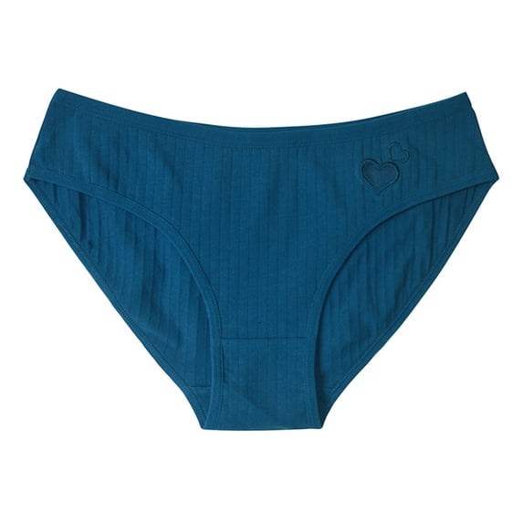 DailyTrove Women Low Rise Ribbed Bikini Underwear Cute Double Heart Embroidery Stretch Cotton Briefs