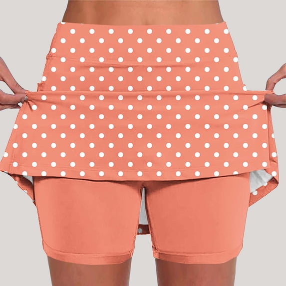 DailyTrove Women Polka Dot Skort Casual Flared Skirt with Built-in Shorts