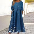 thumbnail image 1 of DailyTrove Women Round Neck 3/4 Sleeve Butterfly Floral Print Loose Side Pocket Flowy Midi Dress, 1 of 5