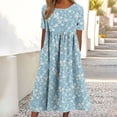 thumbnail image 1 of DailyTrove Women Round Neck 3/4 Sleeve Small Floral All Over Print Loose Side Pocket Flowy Midi Dress, 1 of 7