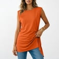thumbnail image 1 of DailyTrove Women Round Neck Side Ruched Split Hem Loose Fit Sleeveless Daily Tank Shirt, 1 of 6