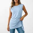 thumbnail image 1 of DailyTrove Women Round Neck Side Ruched Split Hem Loose Fit Sleeveless Daily Tank Shirt, 1 of 6