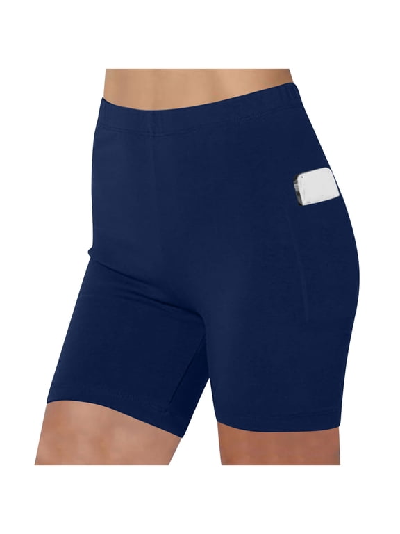 Women Side Small Pocket Cotton Biker Shorts High Waist Stretch Casual Daily Shorts