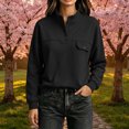 thumbnail image 1 of DailyTrove Women Solid Color Loose Pullover Sweatshirt, Mock Neck Long Sleeve Button Detail Pocket Casual Tops, 1 of 6